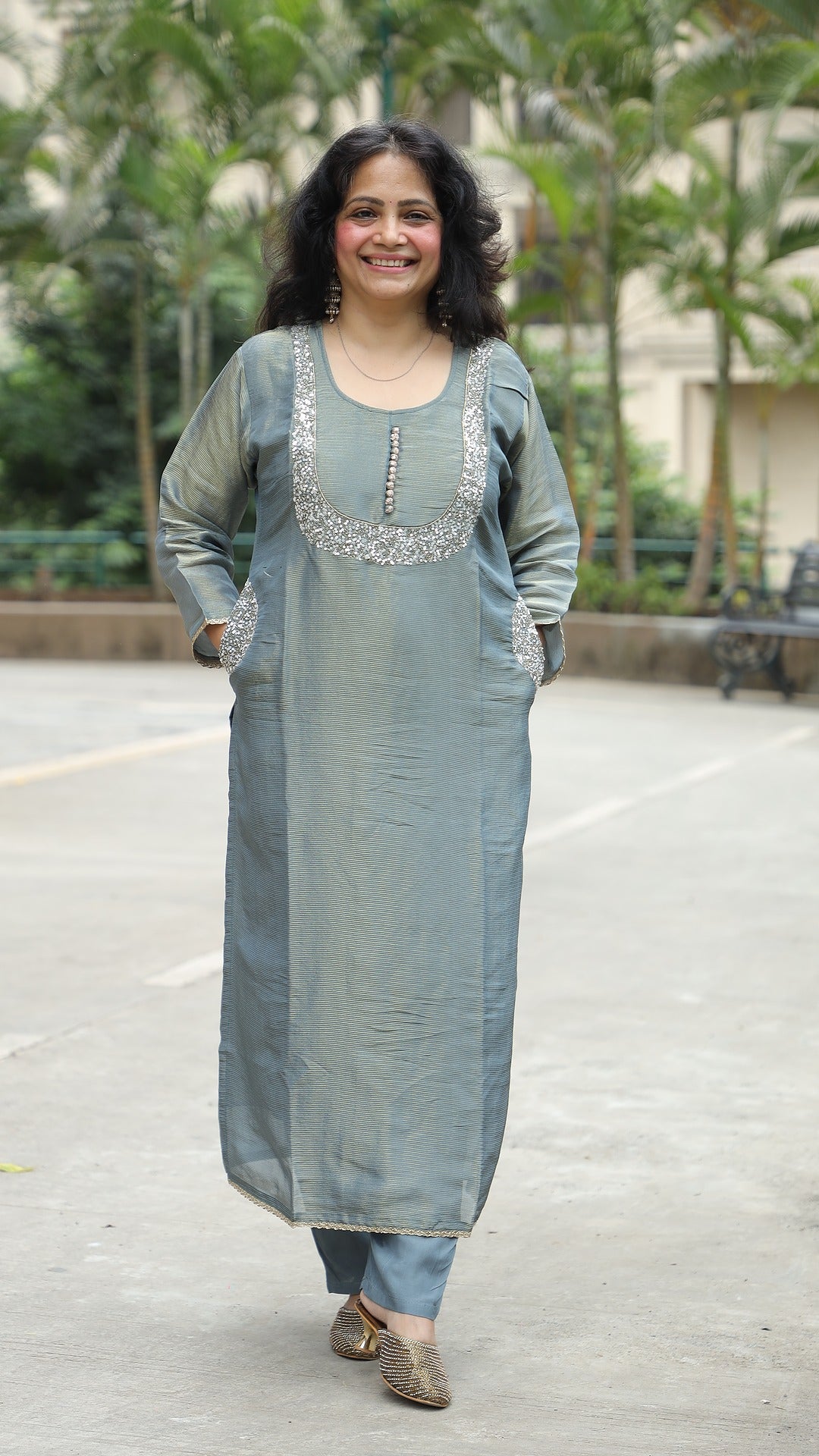 Grey Colour Tissue Silk Banarsi Dupatta Set