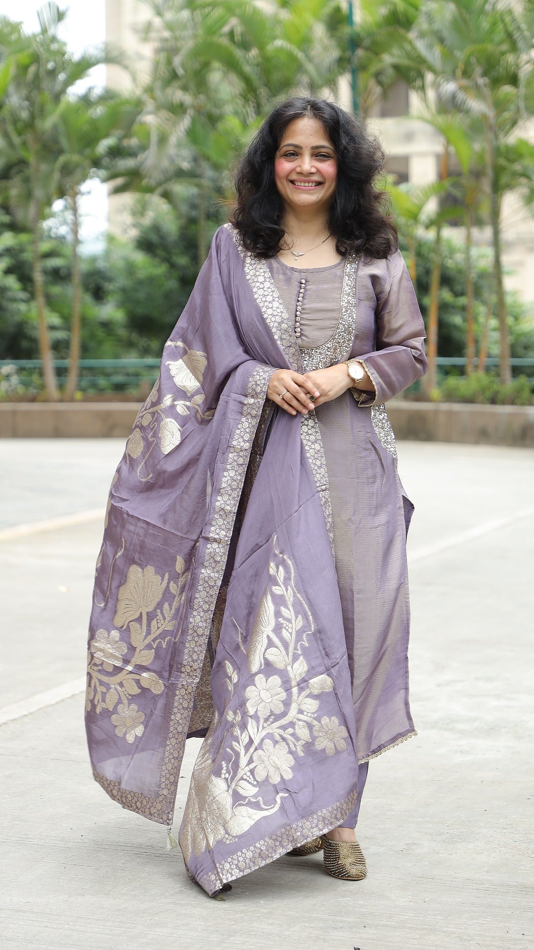 Dusty Lavender Colour Tissue Silk Banarsi Dupatta Set