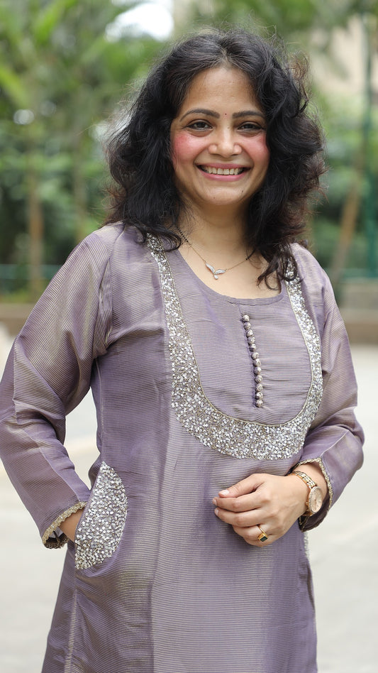 Dusty Lavender Colour Tissue Silk Banarsi Dupatta Set