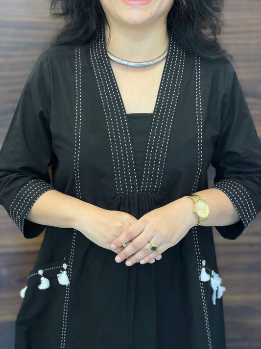 Black Colour Premium Cotton Kurti-Pant Set
