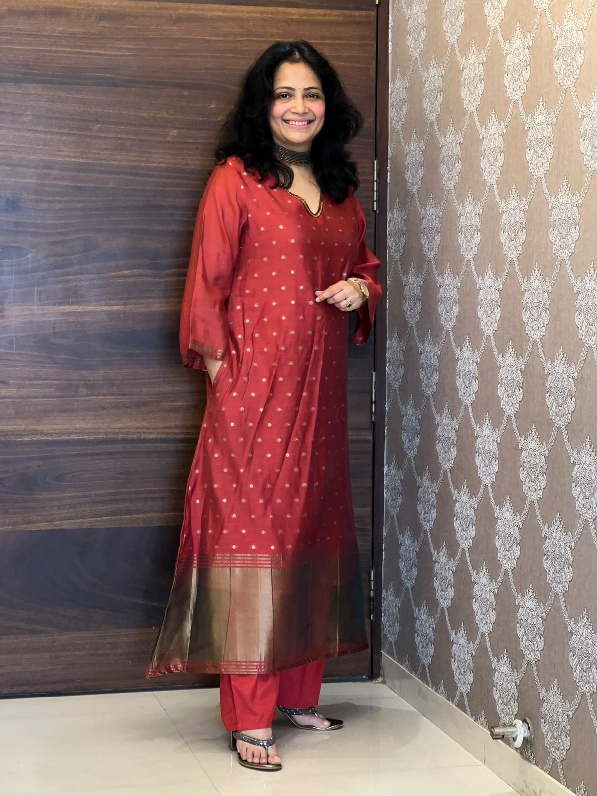 Rust Color Chanderi Silk Dupatta Set