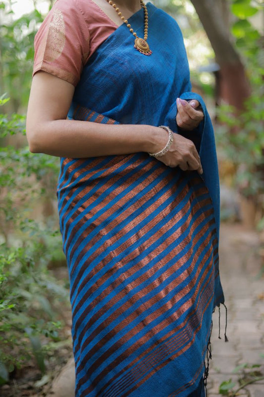 Blue/Green Shade - Rose Jamdani Saree
