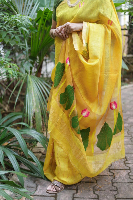 Silk Linen Jamdani | Soft Yellow