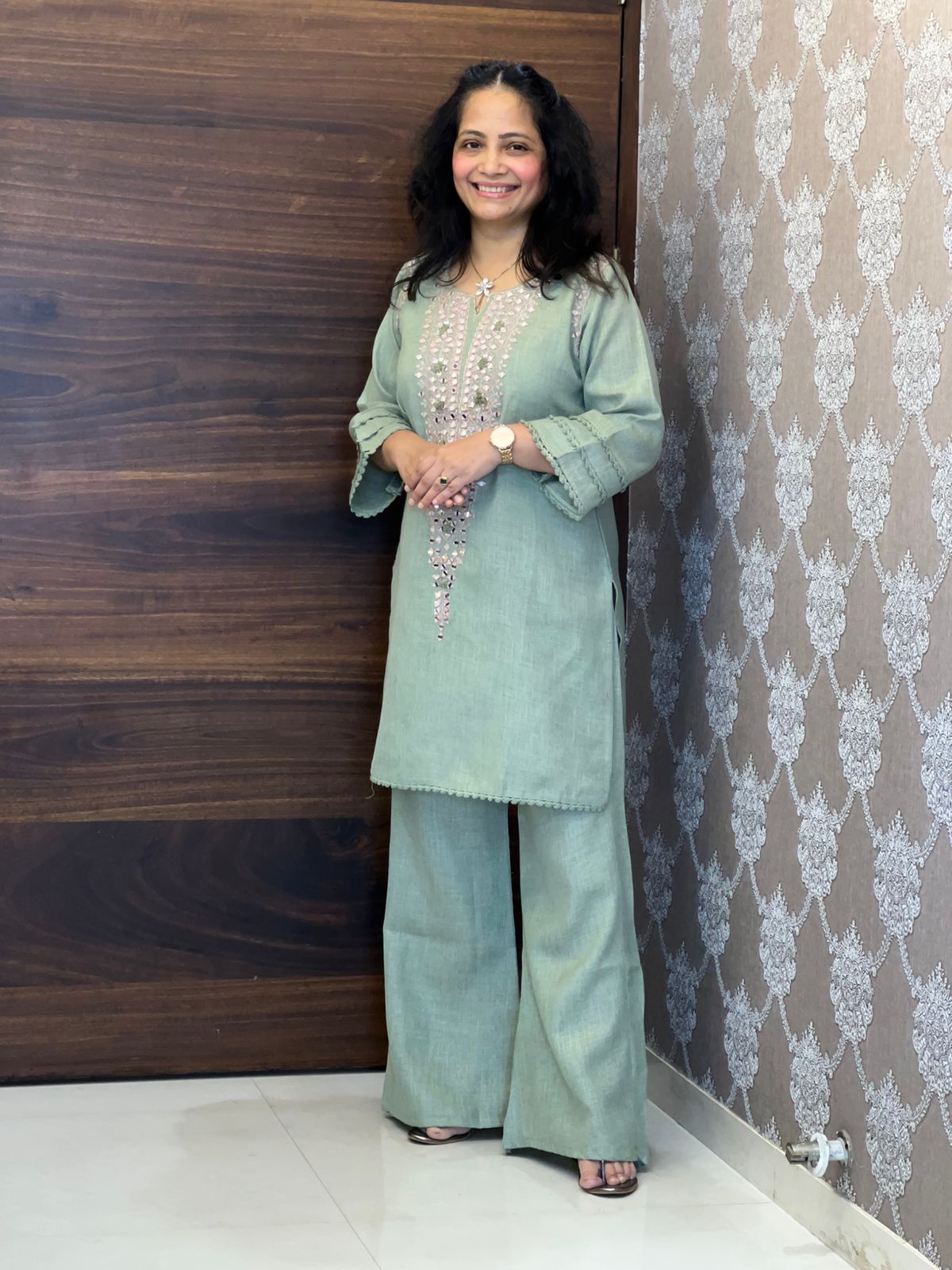 Dusty Green Organic Cotton Indo Western Coord Set