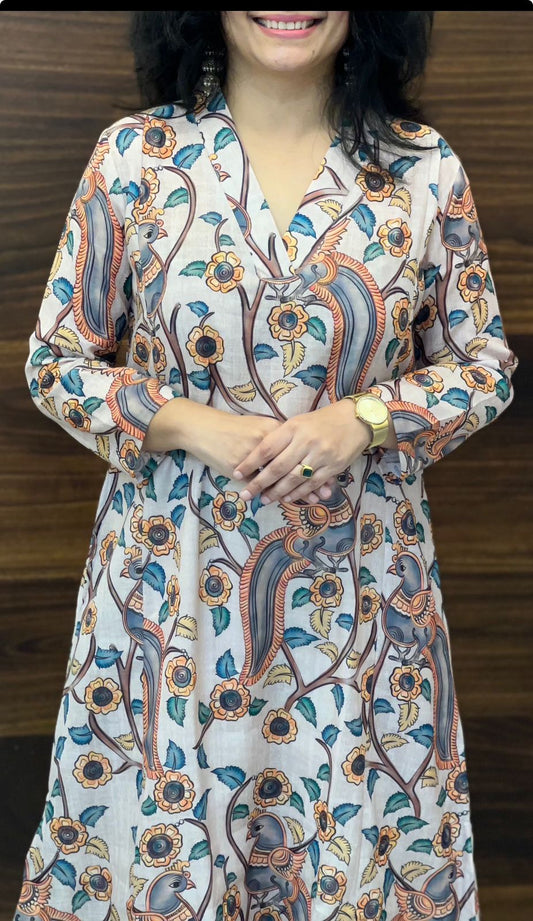Soft Dusty Mauve Color Linen A-Line Kurti