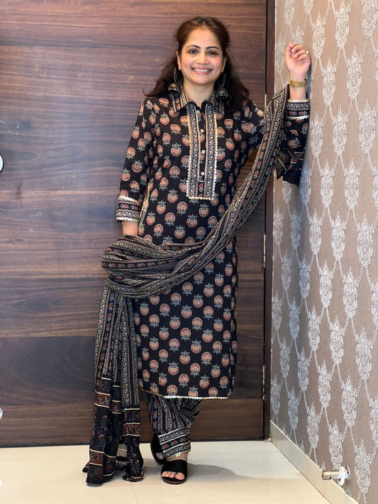 Black Afaghani 3 PC pure cotton set