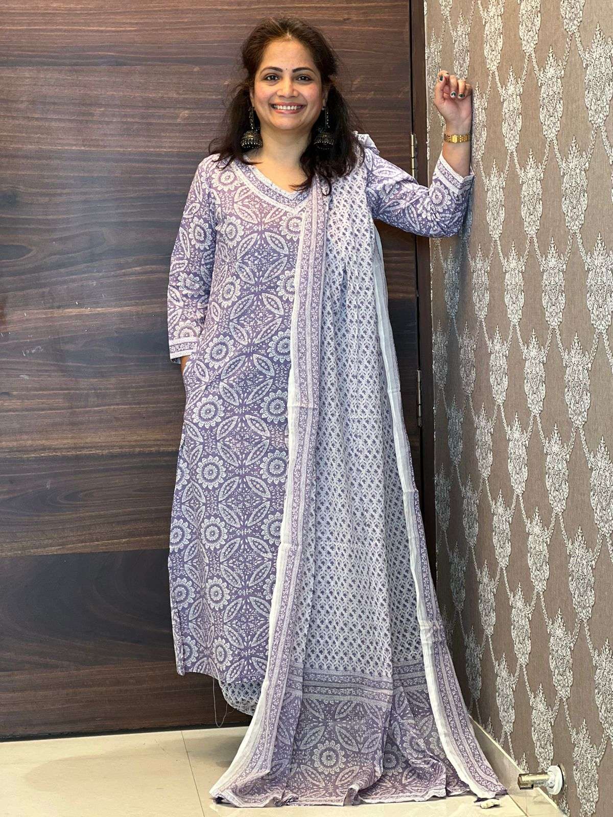 Lavendar colour pure cotton afghani set