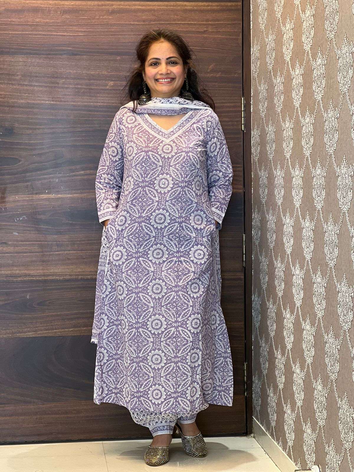 Lavendar colour pure cotton afghani set