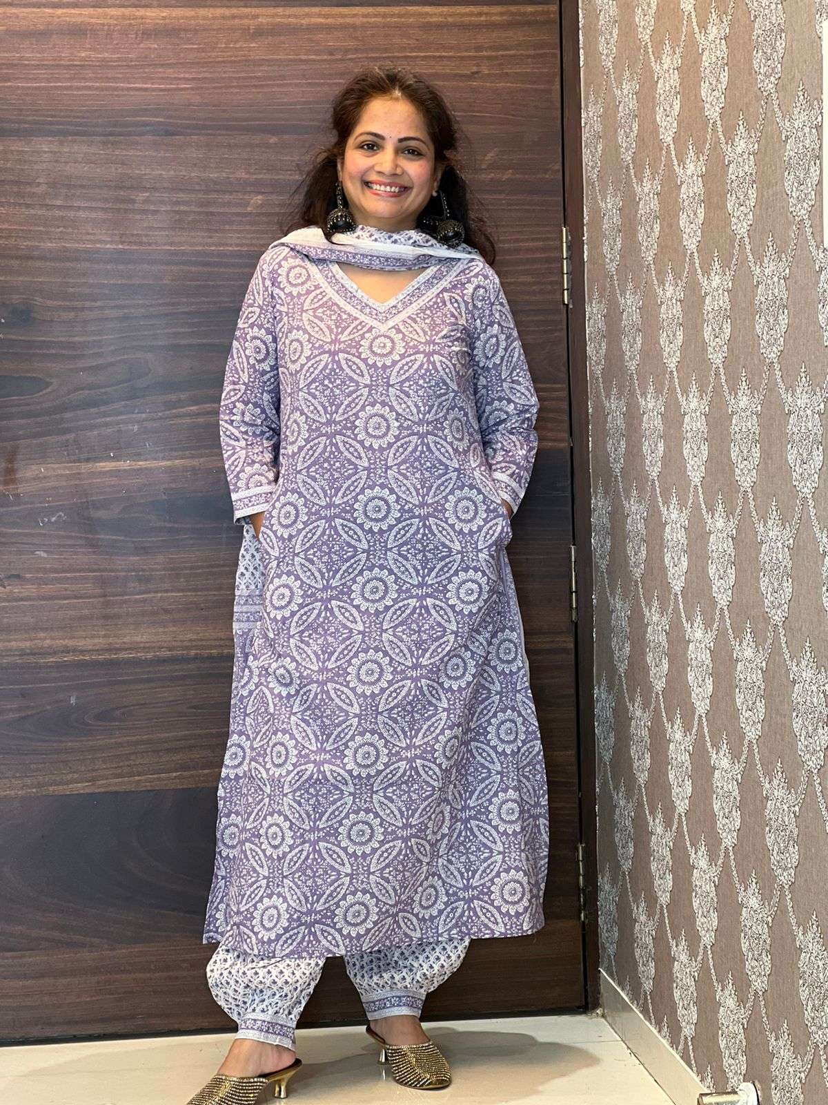Lavendar colour pure cotton afghani set