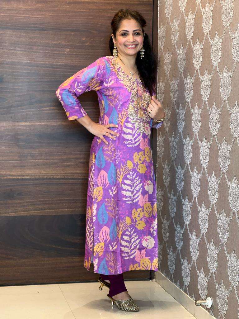 Purple Colour Pure Muslin Digital Printed Kurti