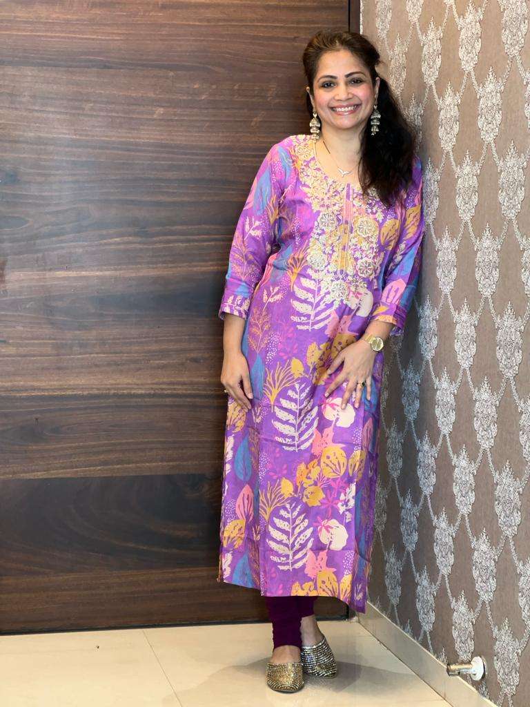 Purple Colour Pure Muslin Digital Printed Kurti