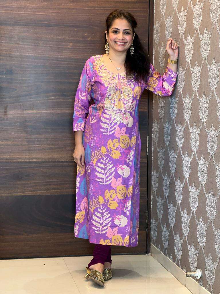 Purple Colour Pure Muslin Digital Printed Kurti