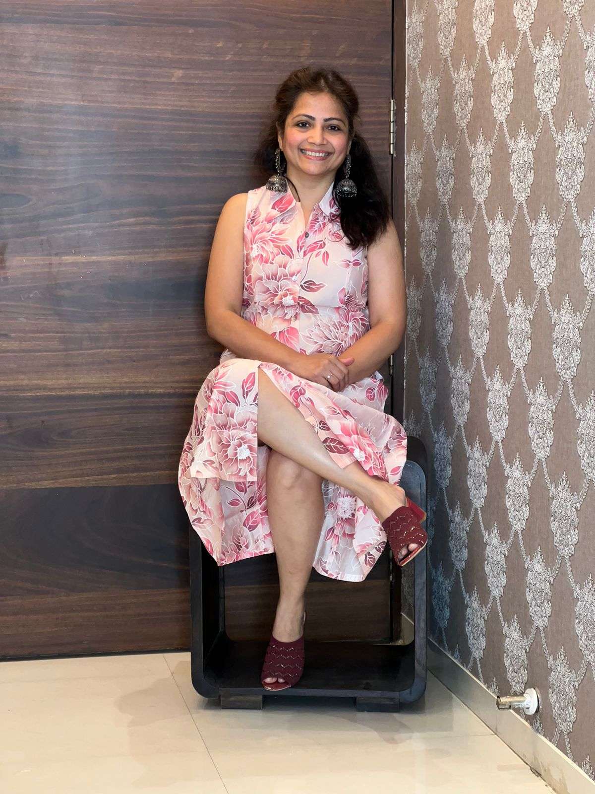 Digital Printed Modal Muslin Cream-Pink Dress