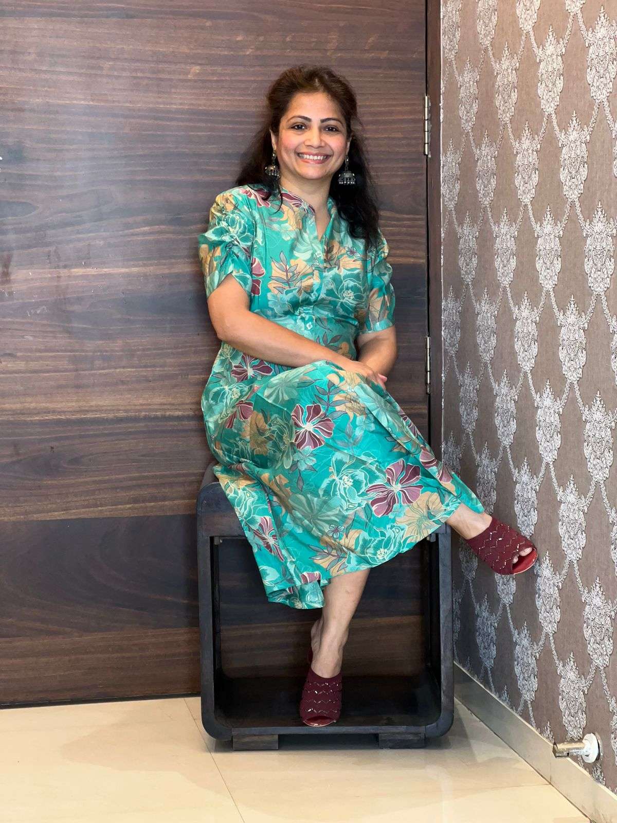 Digital Printed Muslin Firozi Color Dress