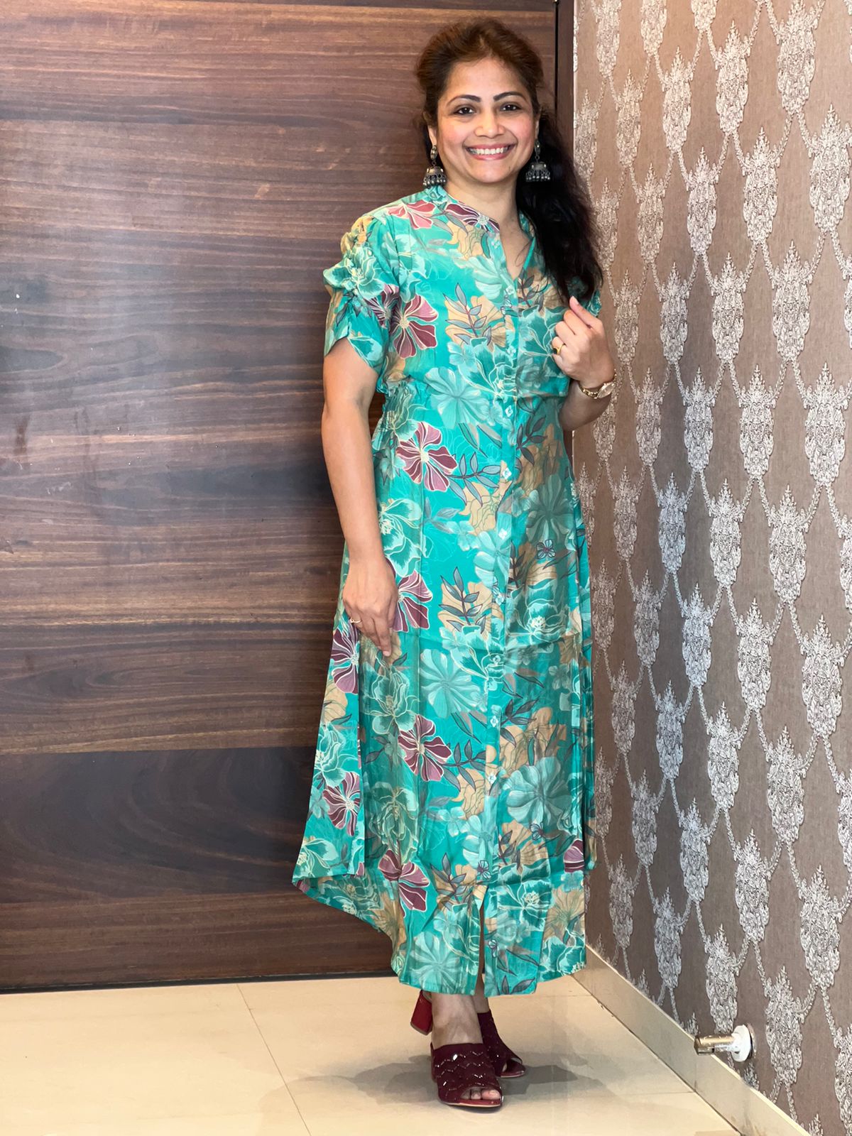Digital Printed Muslin Firozi Color Dress