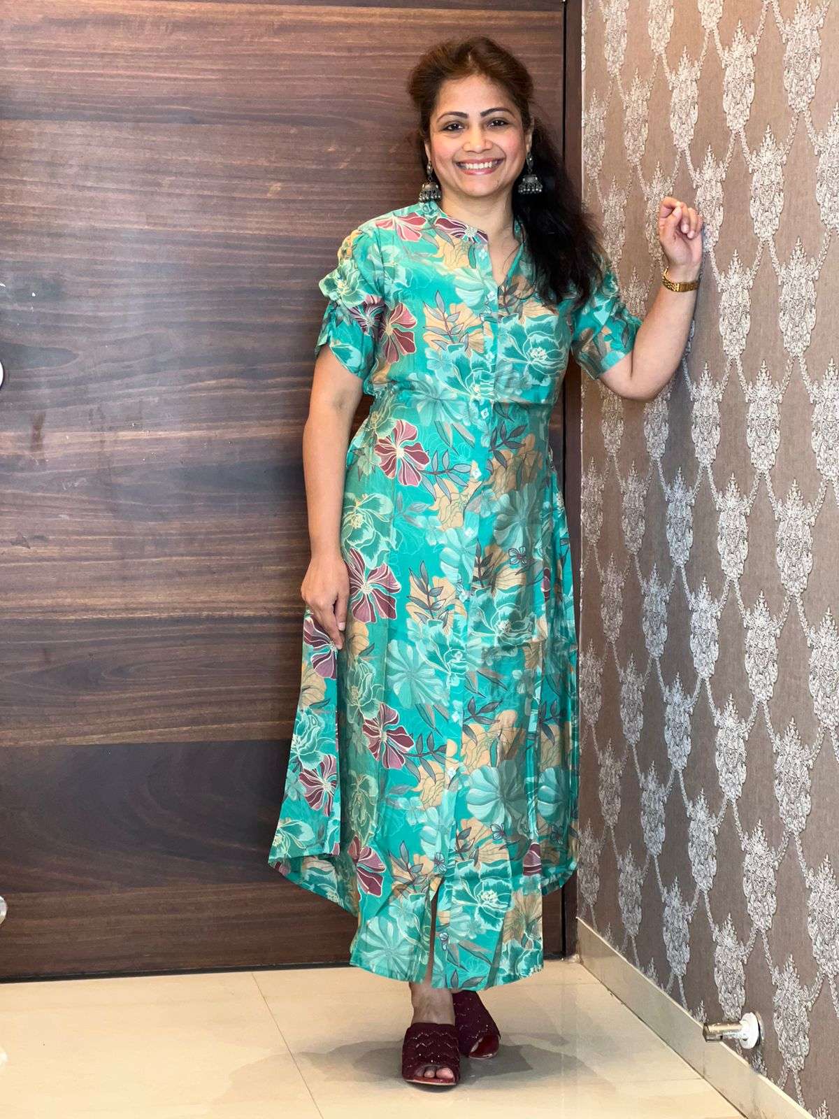 Digital Printed Muslin Firozi Color Dress