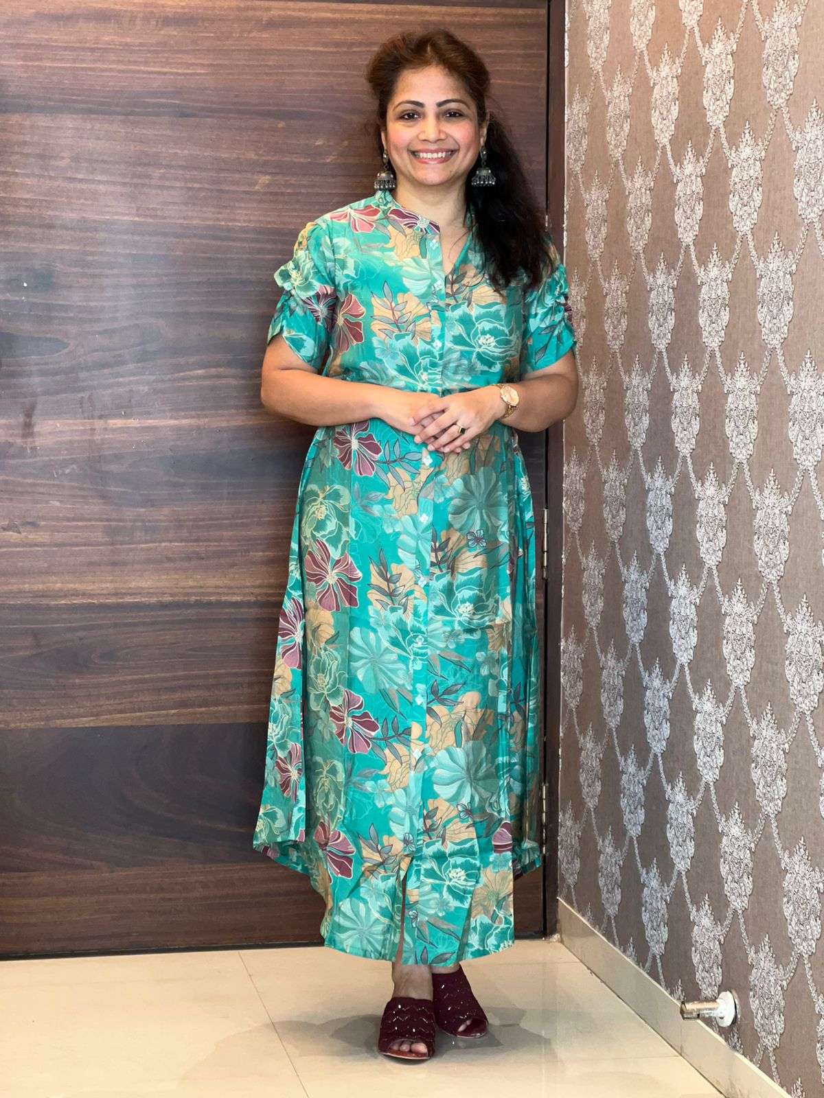 Digital Printed Muslin Firozi Color Dress