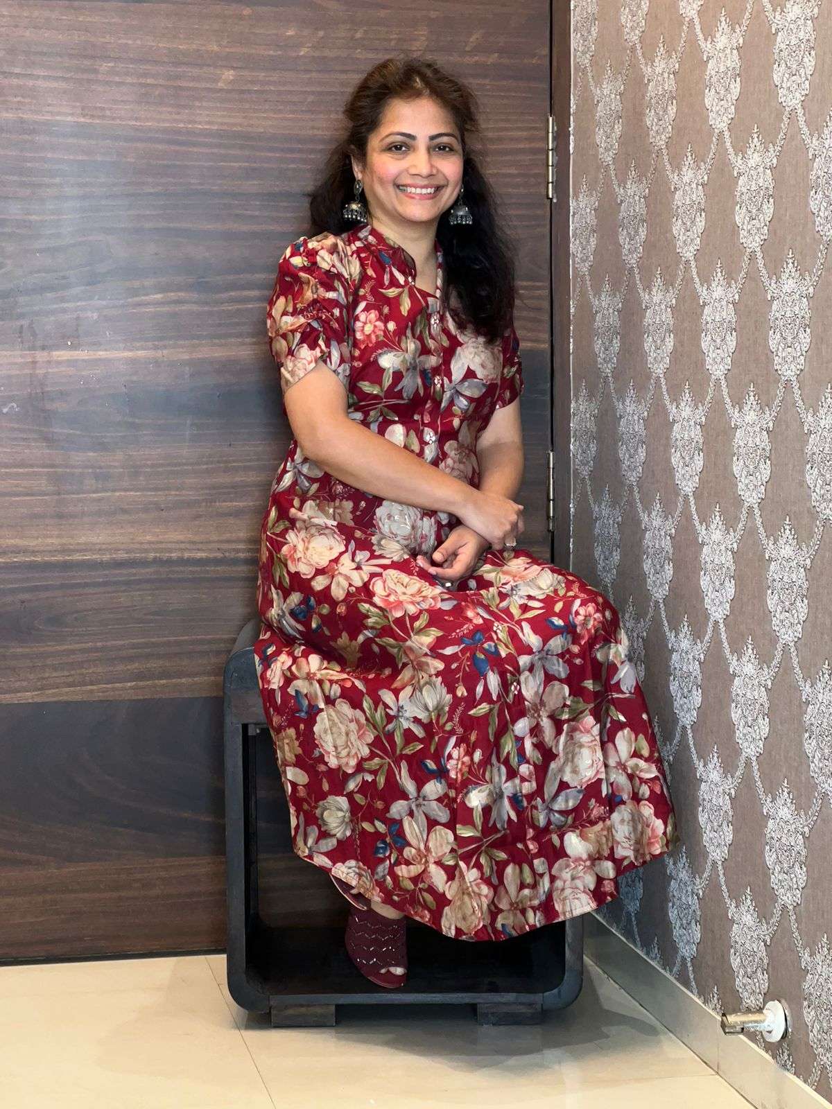 Digital Printed Muslin Red Color Dress