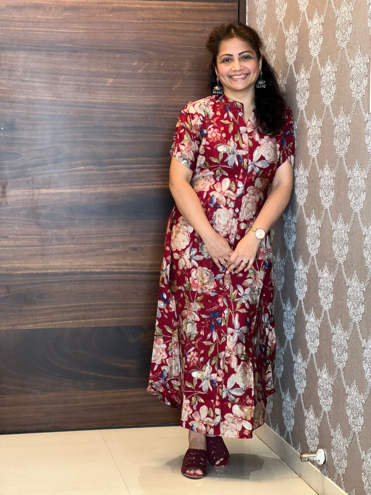 Digital Printed Muslin Red Color Dress