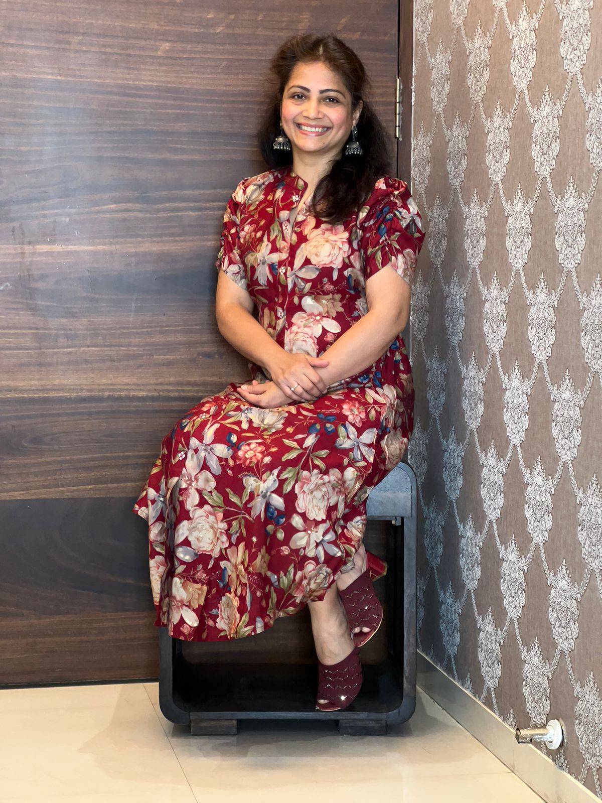 Digital Printed Muslin Red Color Dress