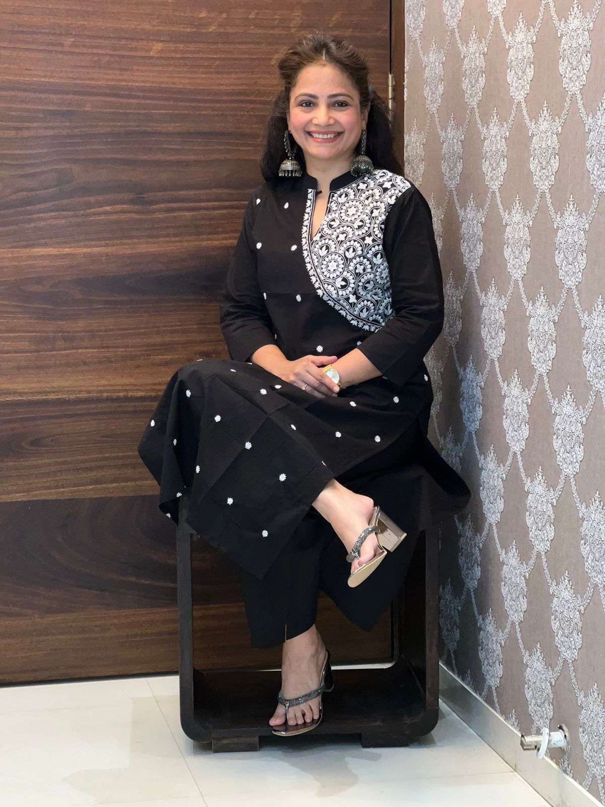 Black Colour Angrkaha Embroidered Kurti With Pants