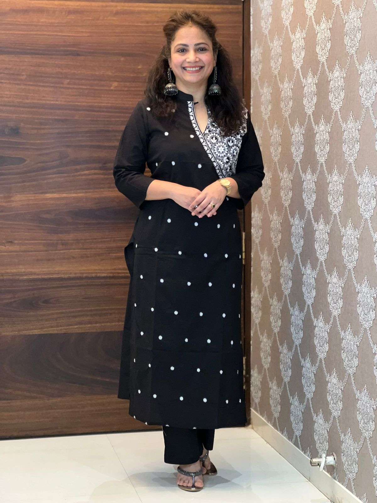 Black Colour Angrkaha Embroidered Kurti With Pants