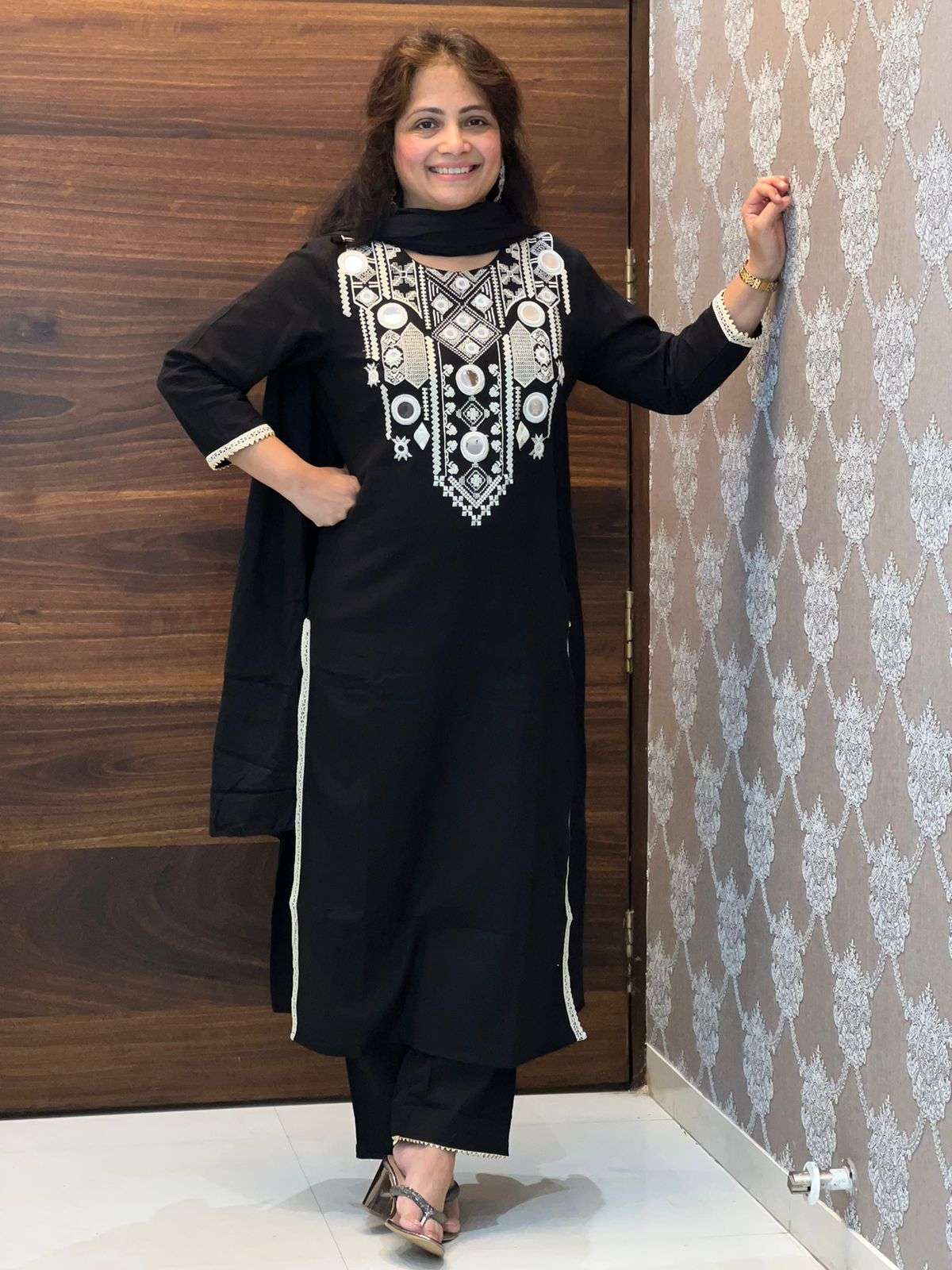 Black Color Khadi Cotton 3 PC Set