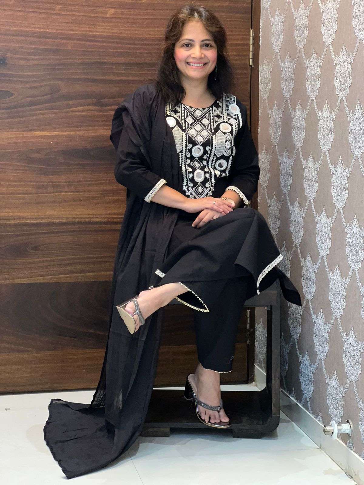 Black Color Khadi Cotton 3 PC Set