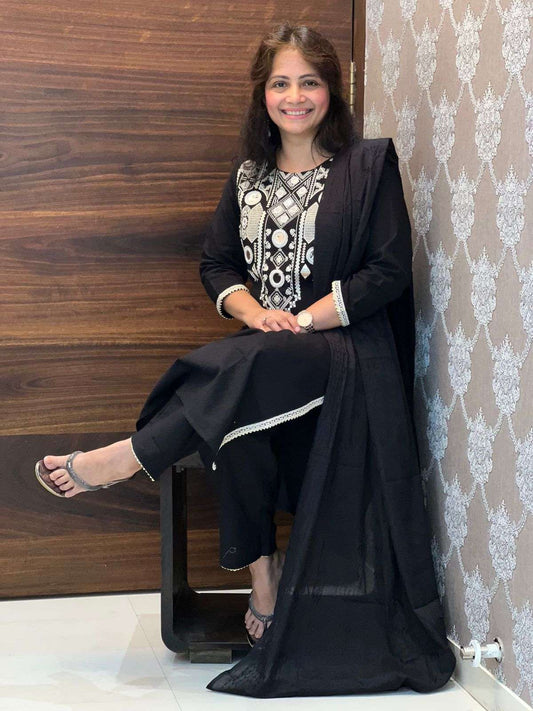 Black Color Khadi Cotton 3 PC Set