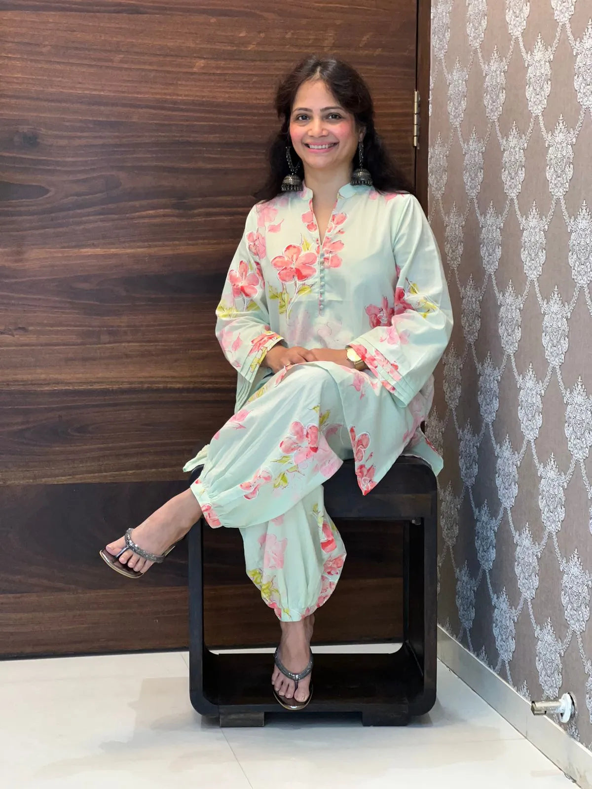 Pista Green Colour Mul Cotton Co-ord Set