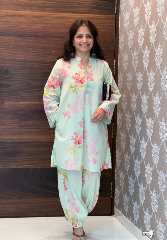 Pista Green Colour Mul Cotton Co-ord Set