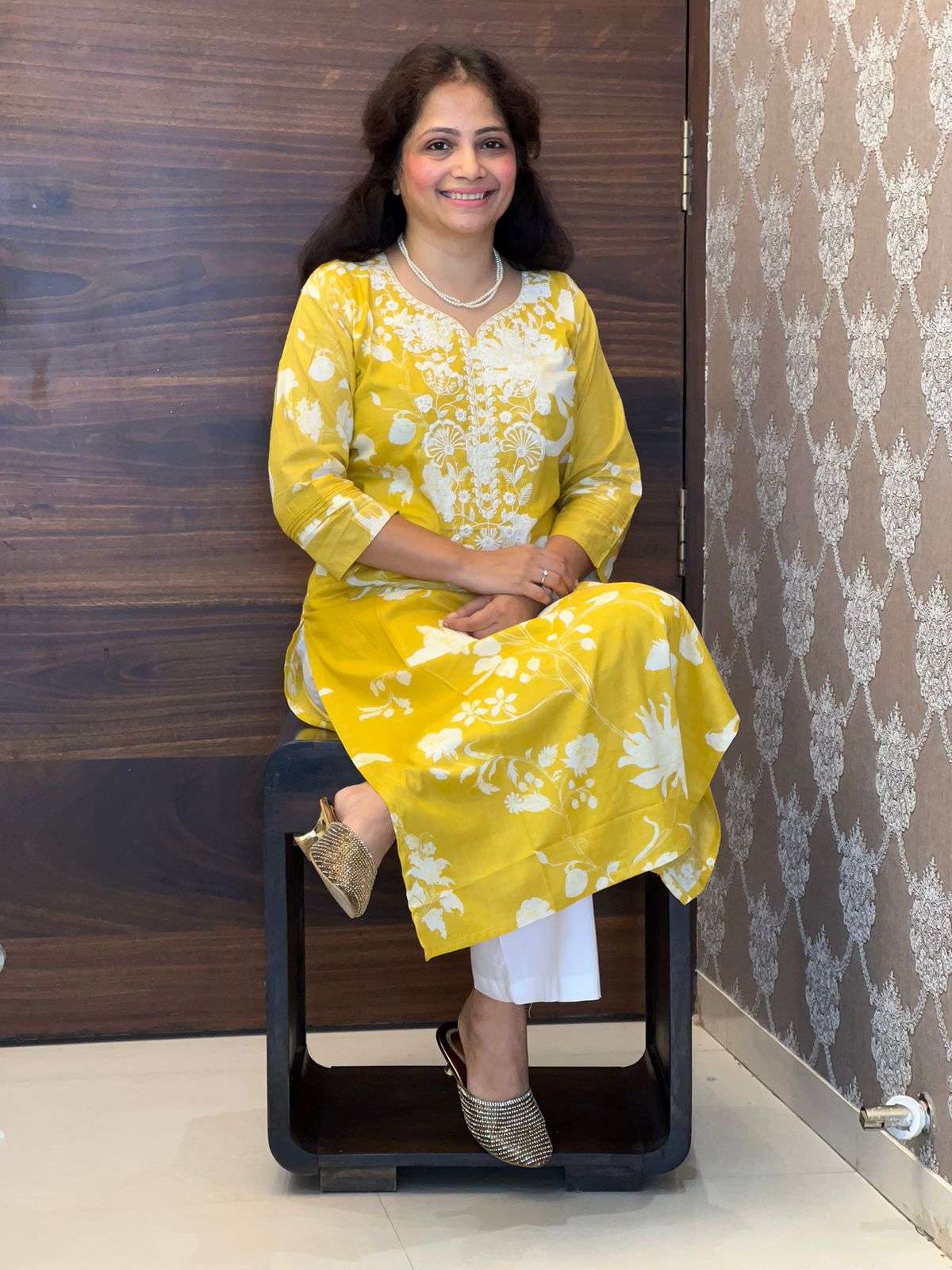 Yellow Color Mul-Cotton Chikankari Kurti