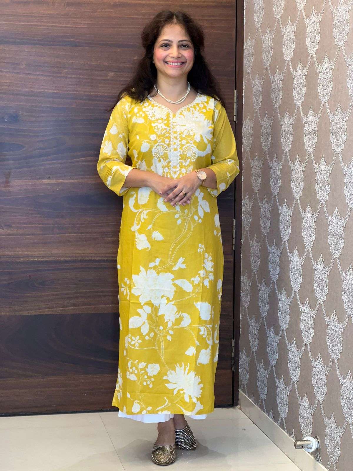 Yellow Color Mul-Cotton Chikankari Kurti