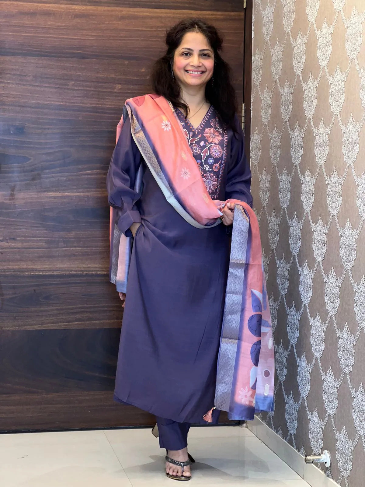 Purple Color Pure Silmona Slub Soft Silk