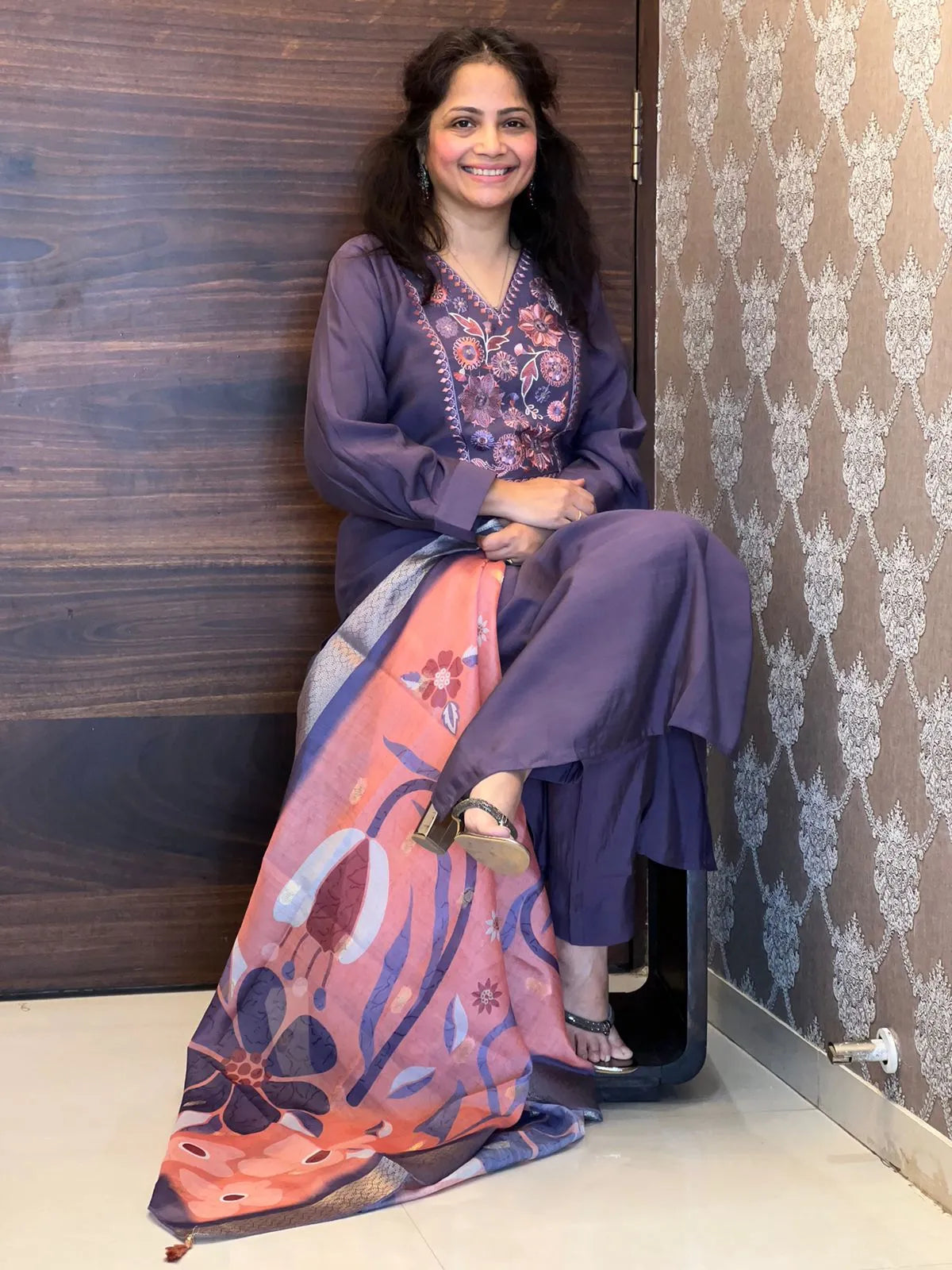 Purple Color Pure Silmona Slub Soft Silk