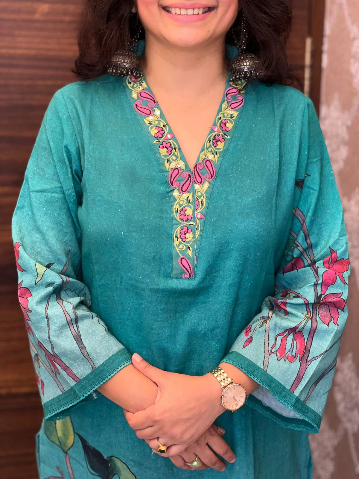 Dark-Turquoise Colour Cotton Flex Dupatta Set