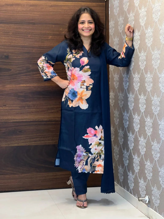 Royal Blue Color Linen 3PC Set