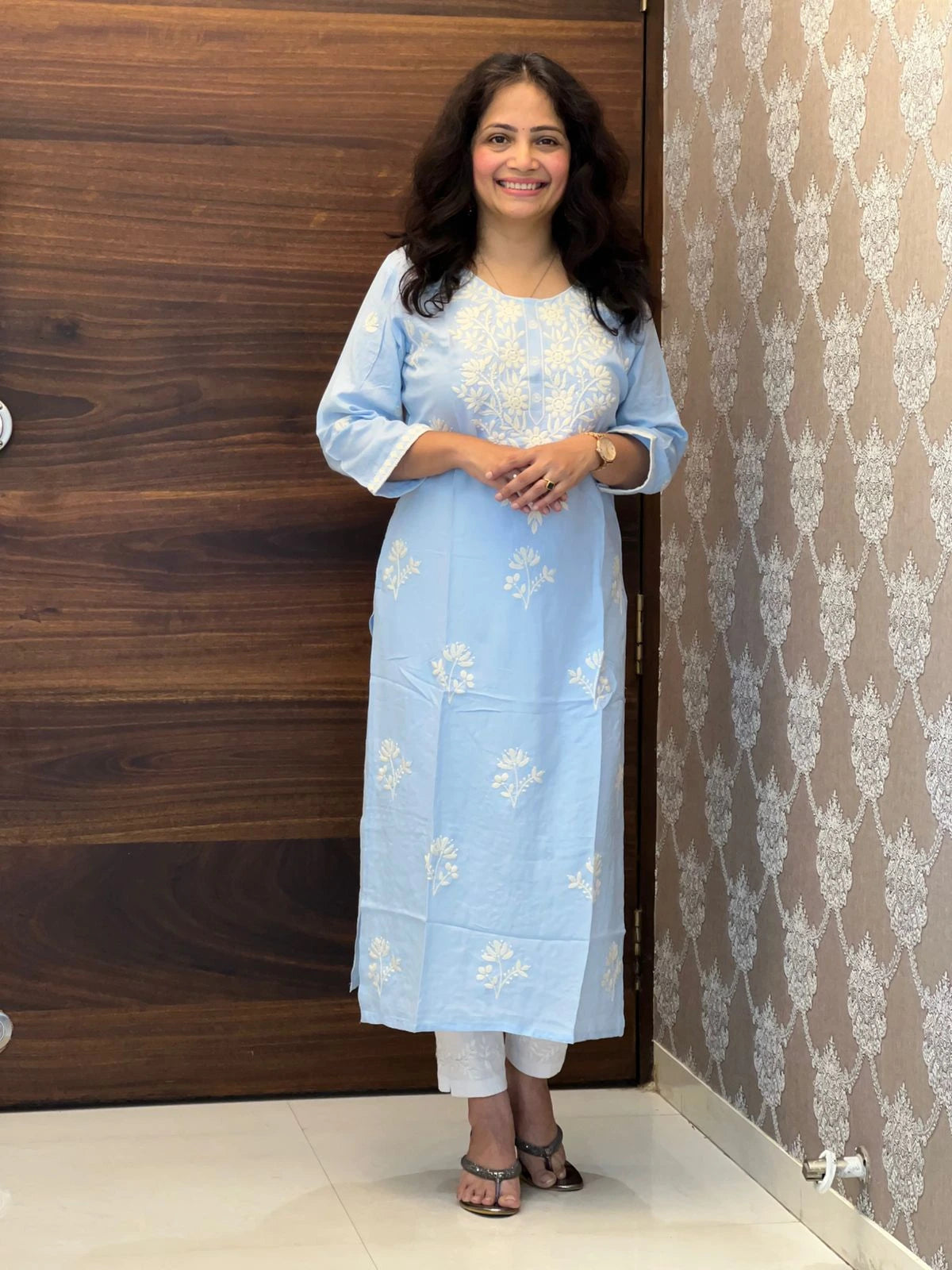 Light Blue Color Chikankari Kurti