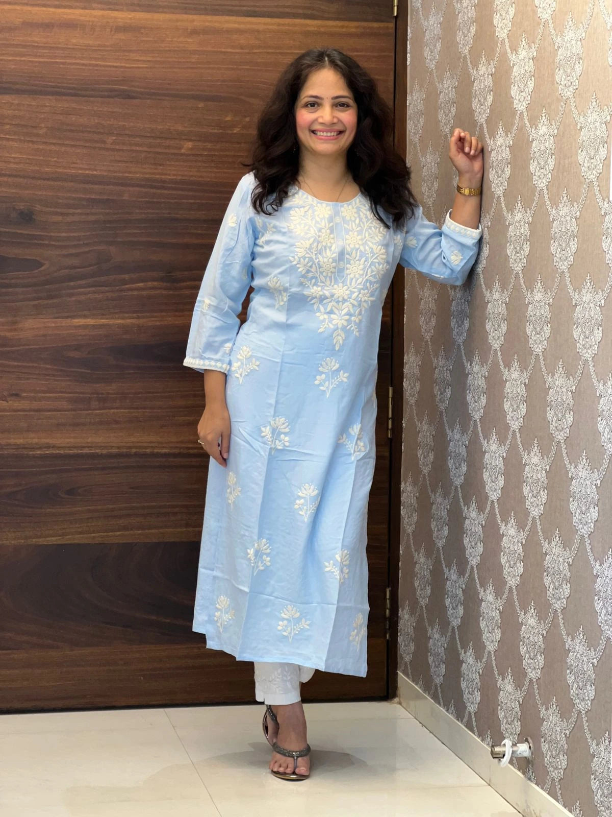 Light Blue Color Chikankari Kurti