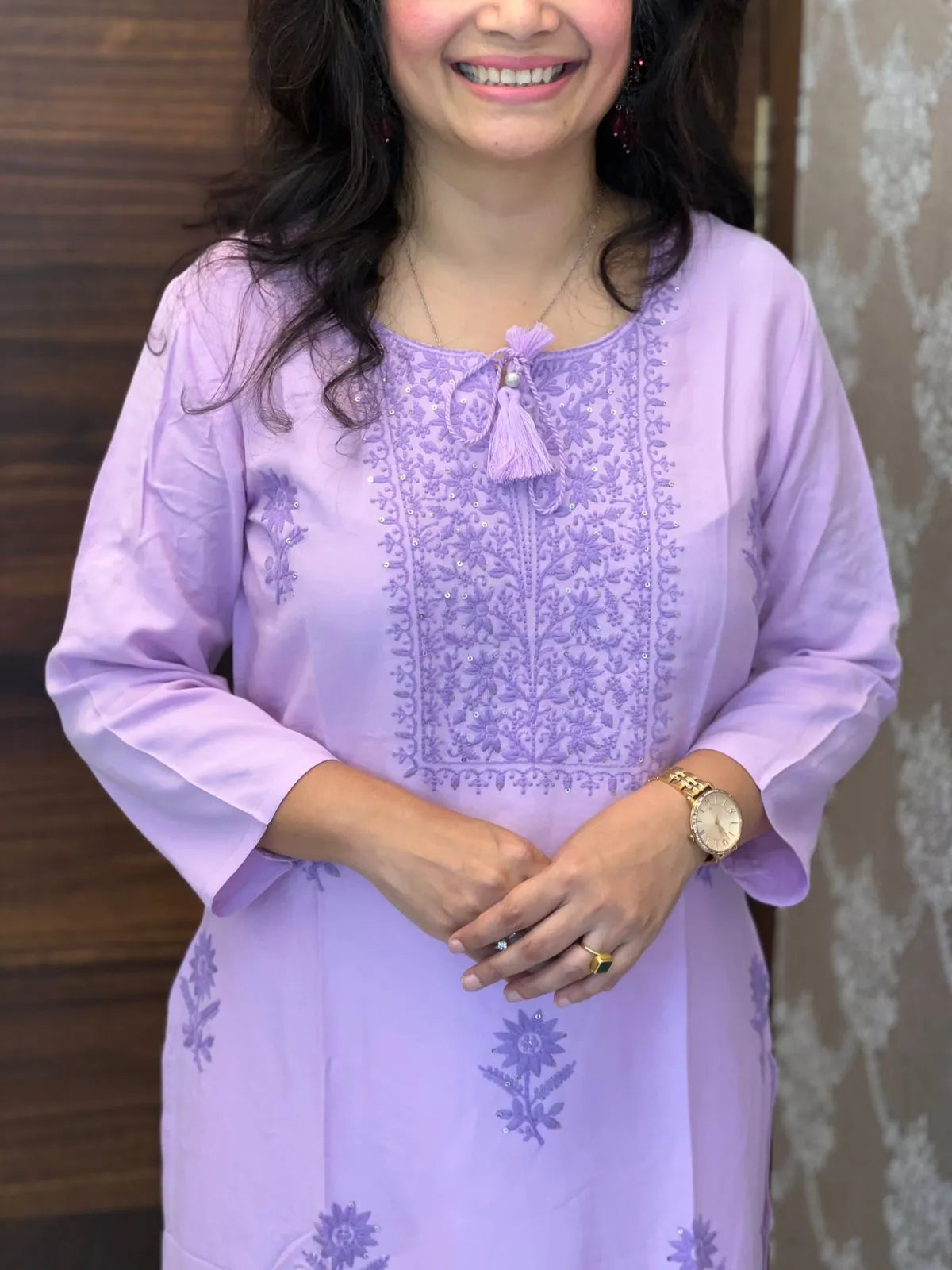 Lilac Color Tone to Tone Chikankari Kurti