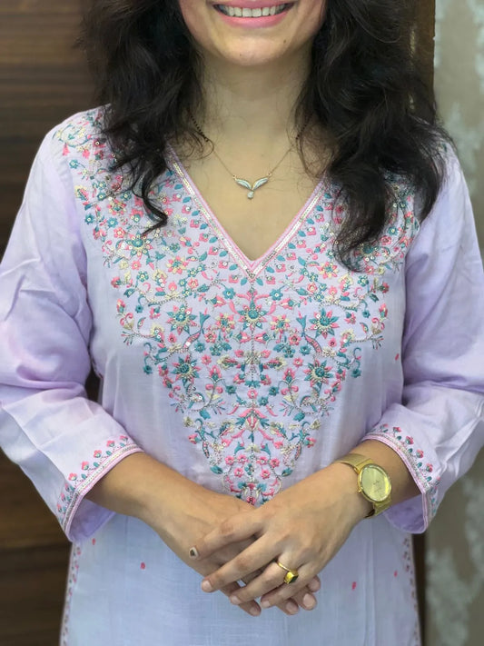 Lavender Color Kashmiri Embroidery Kurti