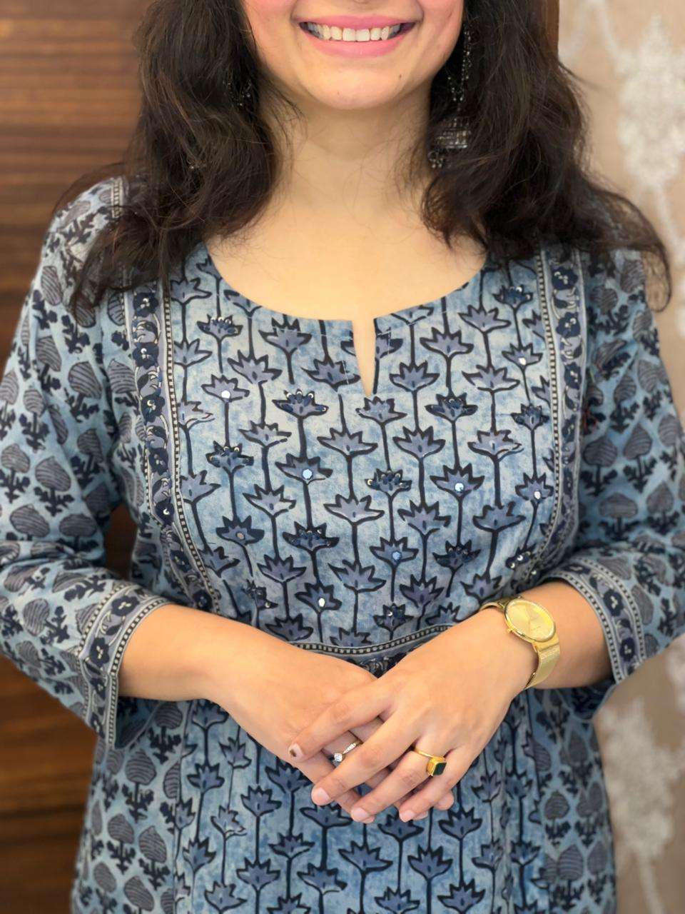 Slate Blue Pure Cotton Dupatta Set