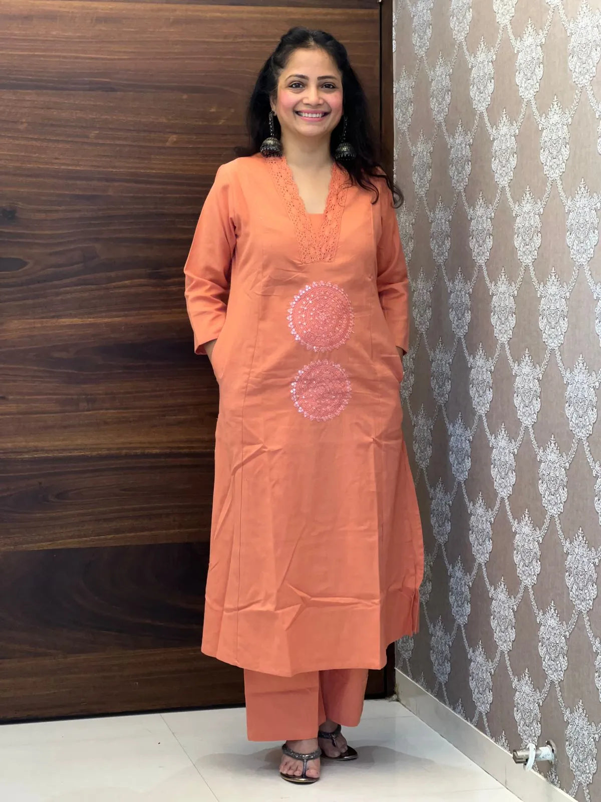 Peach Color A Line Kurti With Pants