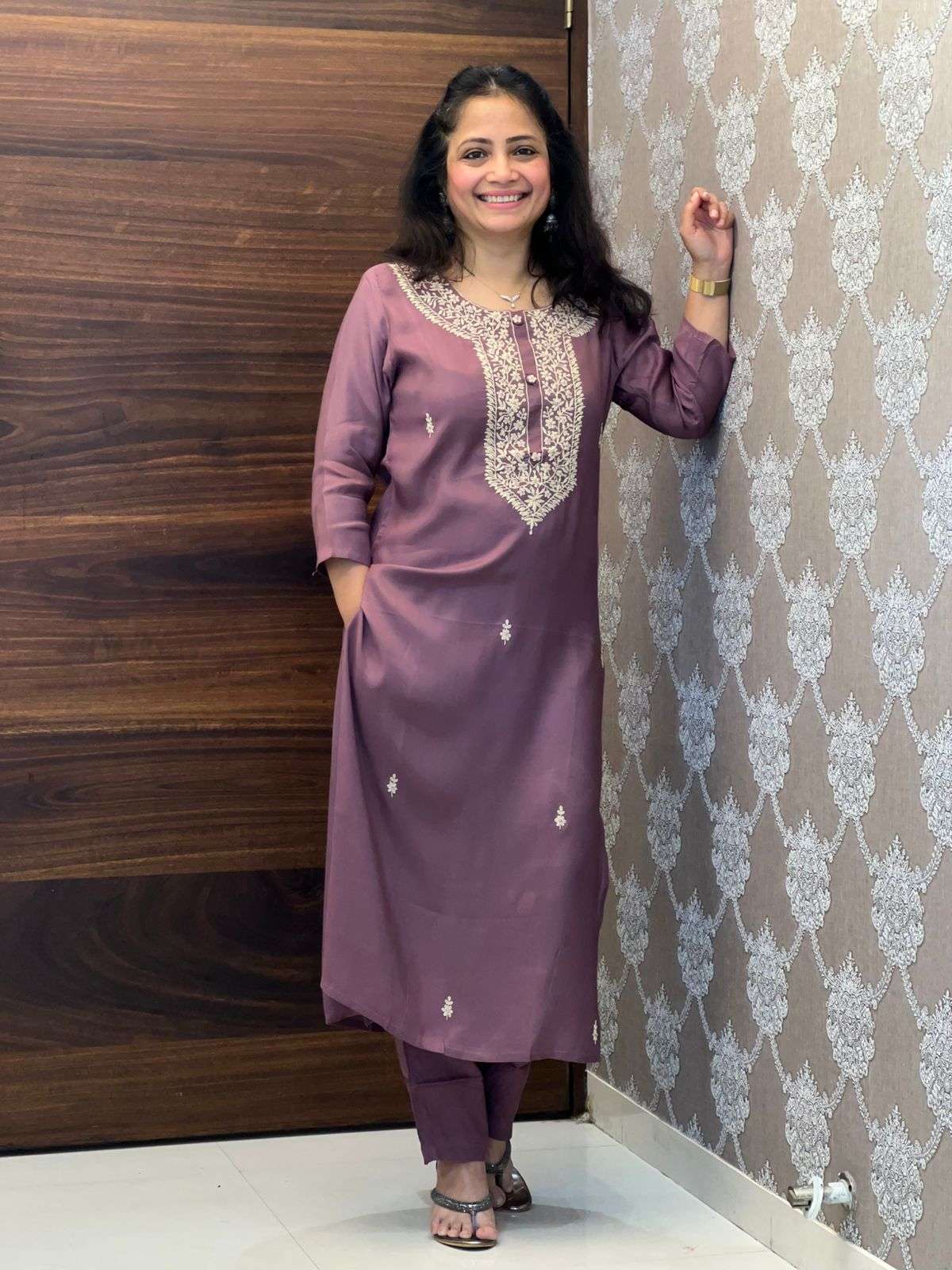 Mauve Color Kurti With Pants