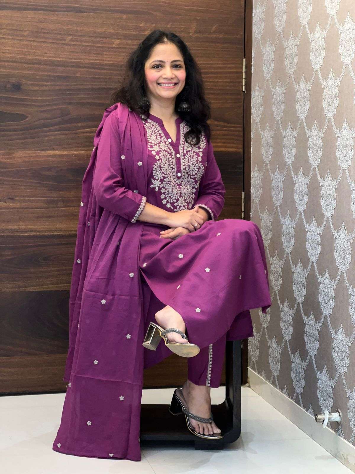 Plum Tone Cotton Flex Dupatta Set