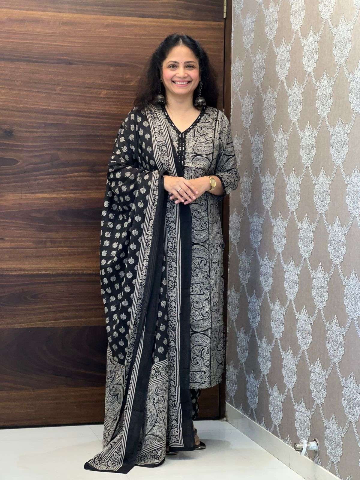 Black Color Pure Cotton Dupatta Set