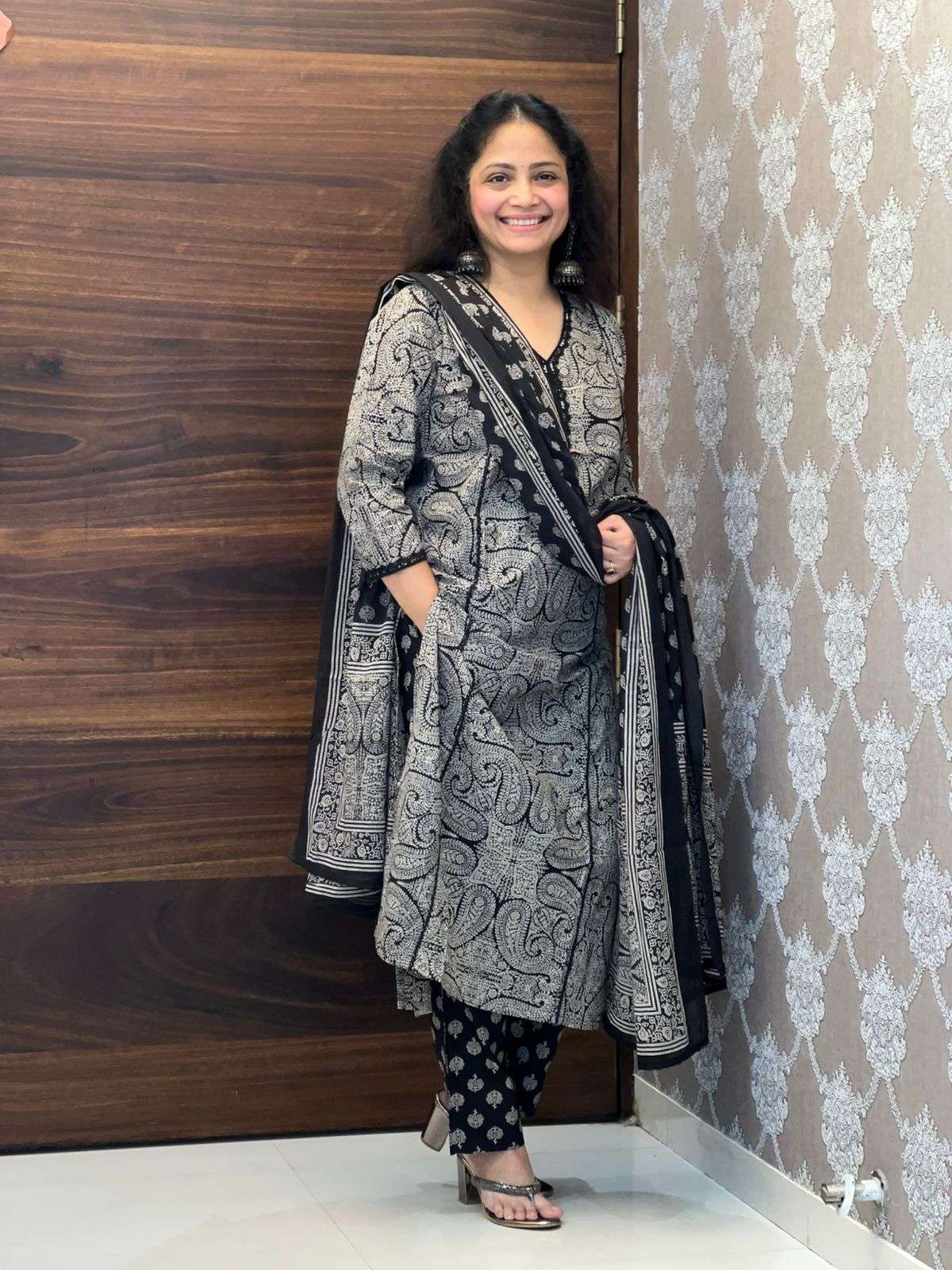 Black Color Pure Cotton Dupatta Set