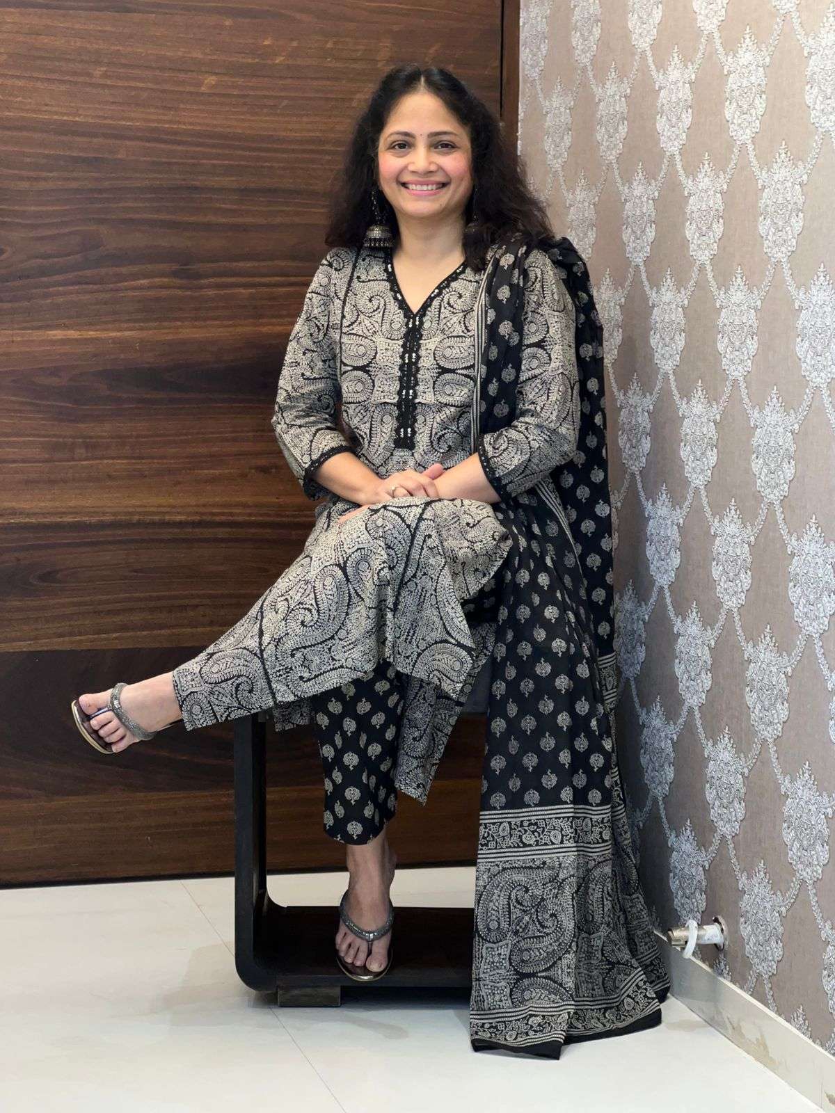 Black Color Pure Cotton Dupatta Set