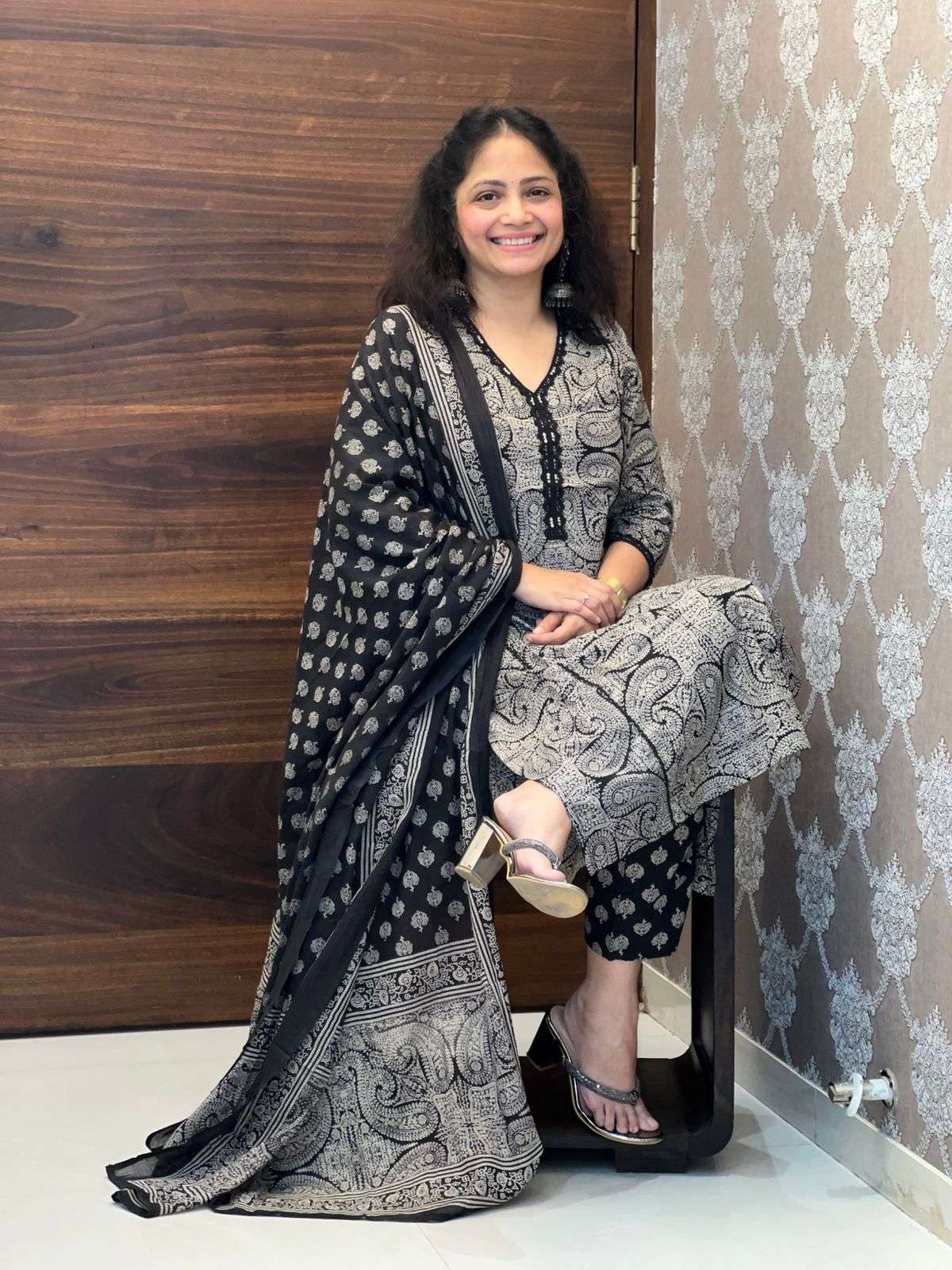 Black Color Pure Cotton Dupatta Set