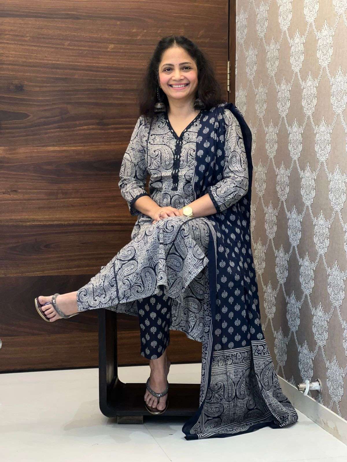 Blue Color Pure Cotton Dupatta Set